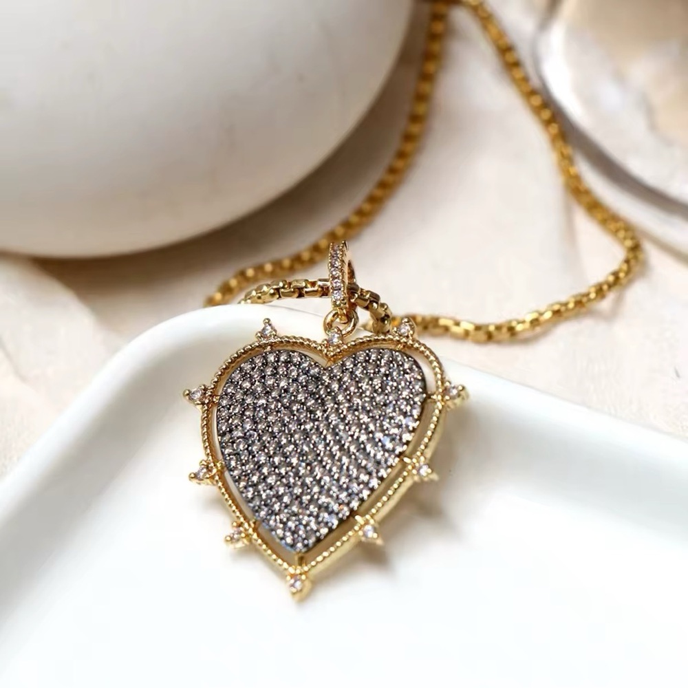 CZ SILVER GOLD HEART NECKLACE - Picture 3 of 8
